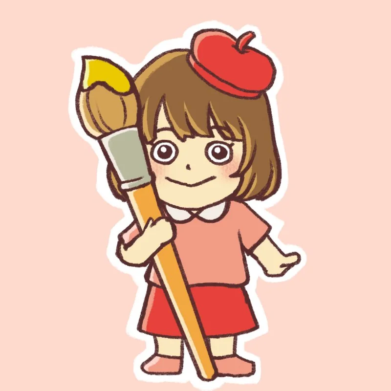 マキアの自画像：赤いベレー帽と絵筆